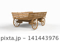 Wooden cart sits on a flat surface with wheels 141443976