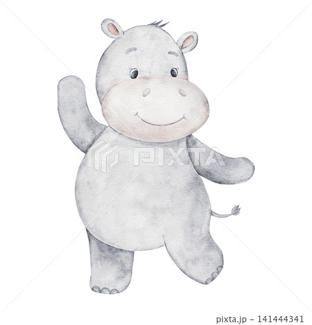 Watercolor Cute baby hippo, Safari animal. Hand painted cartoon illustration isolated on background. Hippopotamus clipart for wall sticker, poster, children book illustration, newborn print Watercolor Cute baby hippo, Safari animal. Hand painted cartoon illustration isolated on background. Hippopotamus clipart for wall sticker, poster, children book illustration, newborn print 141444341