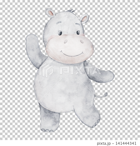 Watercolor Cute baby hippo, Safari animal. Hand painted cartoon illustration isolated on background. Hippopotamus clipart for wall sticker, poster, children book illustration, newborn print Watercolor Cute baby hippo, Safari animal. Hand painted cartoon illustration isolated on background. Hippopotamus clipart for wall sticker, poster, children book illustration, newborn print 141444341