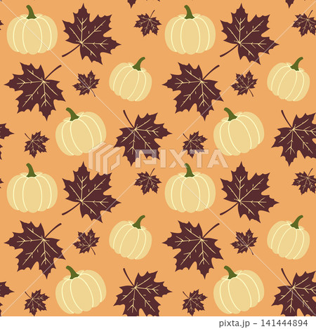 Autumn harvest seamless pattern with pumpkins and leaves. Autumn harvest seamless pattern with pumpkins and leaves. 141444894