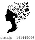 Educated woman silhouette with flying creative thoughts 141445096