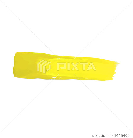 Yellow paint brush stroke, realistic horizontal oil or acrylic paint stripe, 3d textured artistic creative vector design 141446400