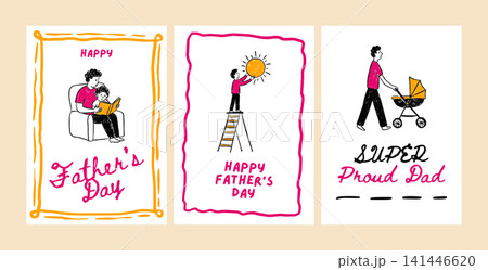 Father's Day Whimsical Doodle Greeting Card Set Super Proud Dad Father Vector Father's Day Whimsical Doodle Greeting Card Set Super Proud Dad Father Vector 141446620