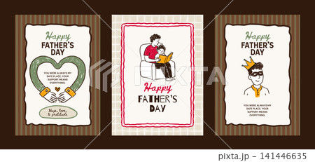 Father's Day Whimsical Doodle Greeting Card Set Support Love Family Father Vector Father's Day Whimsical Doodle Greeting Card Set Support Love Family Father Vector 141446635