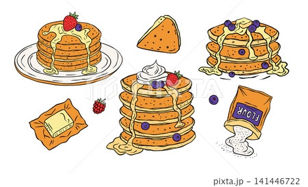 Pancake Breakfast Vector Set Hand Drawn Food Clipart Collection 141446722