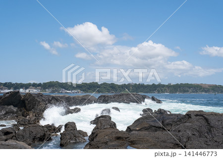 神奈川県城ヶ島の磯に打ち寄せる波 神奈川県城ヶ島の磯に打ち寄せる波 141446773