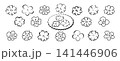 Hand-drawn flower doodles with simple line art. Vector floral icons featuring daisy and sunflower shapes. Perfect for groovy retro designs, summer patterns, and botanical illustrations. 141446906