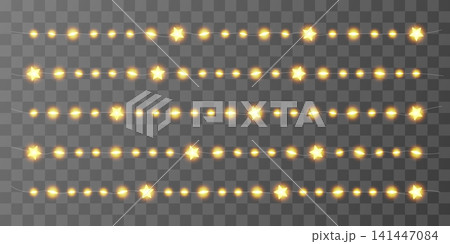 3d warm lamp, isolated noel element. Star light string, fairy bulb garland. Merry Christmas frame png, glitter festoon vector. Luxury lantern ribbon, yellow lamp chain, magic new year celebrate border 3d warm lamp, isolated noel element. Star light string, fairy bulb garland. Merry Christmas frame png, glitter festoon vector. Luxury lantern ribbon, yellow lamp chain, magic new year celebrate border 141447084