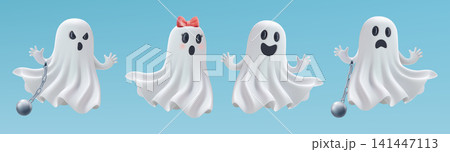 3d vector ghost halloween. Cute character icon set, spooky scary happy cartoon monster illustration isolated. Girl face, funny emoji element. Funny party invitation design set. Black friday sale trick 3d vector ghost halloween. Cute character icon set, spooky scary happy cartoon monster illustration isolated. Girl face, funny emoji element. Funny party invitation design set. Black friday sale trick 141447113