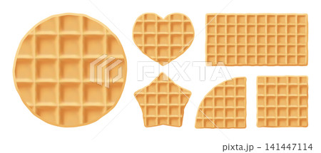 Waffle creamy round biscuit for belgian dessert, tasty wafer texture icon. Square beige stroopwafel and star relief baked food, pattern background. Isolated cute cookie heart, sweet syrup pancake 3d Waffle creamy round biscuit for belgian dessert, tasty wafer texture icon. Square beige stroopwafel and star relief baked food, pattern background. Isolated cute cookie heart, sweet syrup pancake 3d 141447114