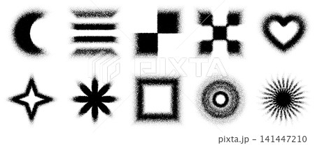 Blurry dot texture with grainy gradient, square and heart logo. Starburst shape noise with snowflake and sun pattern and crescent moon sparkles. Striped blur blends in checkered bg with grainy texture Blurry dot texture with grainy gradient, square and heart logo. Starburst shape noise with snowflake and sun pattern and crescent moon sparkles. Striped blur blends in checkered bg with grainy texture 141447210