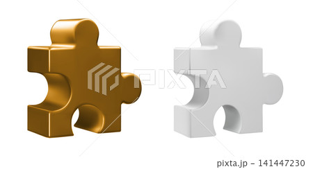 3D premium gold metal and white puzzle piece, isometric icon. Assemble jigsaw element for partner work and technology problem solving. Realistic constructor game, complex project plan connection 3D premium gold metal and white puzzle piece, isometric icon. Assemble jigsaw element for partner work and technology problem solving. Realistic constructor game, complex project plan connection 141447230
