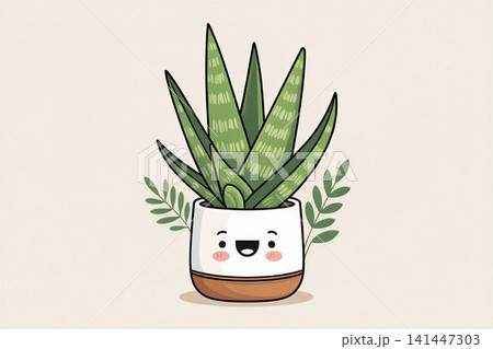 A charming illustration of a happy snake plant in a pot. A charming illustration of a happy snake plant in a pot. 141447303