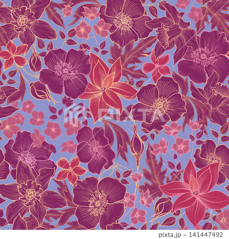 Floral seamless pattern. Flower background. Flourish garden texture with flowers. 141447492