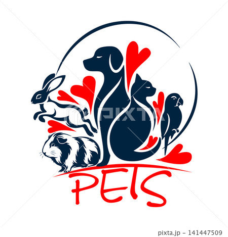 cat and dog logo. Logo for beloved pets. Veterinary pharmacy or pet store. Hand drawn. Not AI, vector illustration. 141447509