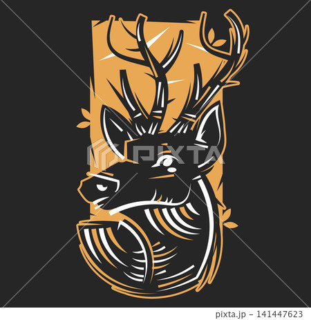 Deer head Design Element in Vintage Style for Logotype, Label, Badge, T-shirts and other design. Retro Deer head Design Element in Vintage Style for Logotype, Label, Badge, T-shirts and other design. Retro 141447623