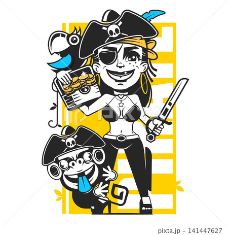 Set of vintage hand drawn pirates designed elements Set of vintage hand drawn pirates designed elements 141447627