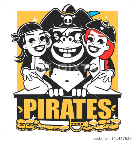 Set of vintage hand drawn pirates designed elements Set of vintage hand drawn pirates designed elements 141447629