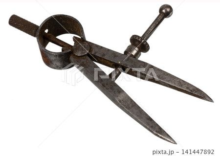 Antique Steel Wing Divider Caliper Isolated on White Background Antique Steel Wing Divider Caliper Isolated on White Background 141447892