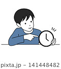 時計を指さして時間を気にする子どものイラスト 141448482