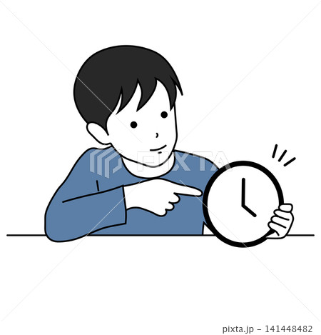 時計を指さして時間を気にする子どものイラスト 141448482