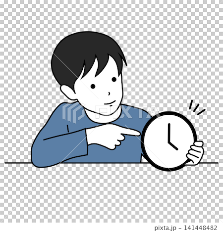 時計を指さして時間を気にする子どものイラスト 141448482