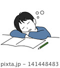 勉強中に机で居眠りしてしまう子どものイラスト 141448483
