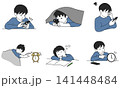 子どものスマホ使用と生活習慣の乱れを描いたイラストセット 141448484