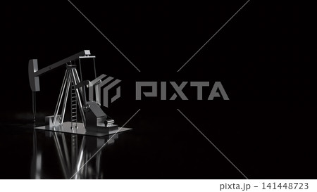 Industrial Oil Pump Jack on Dramatic Black Background 3d render. Industrial Oil Pump Jack on Dramatic Black Background 3d render. 141448723