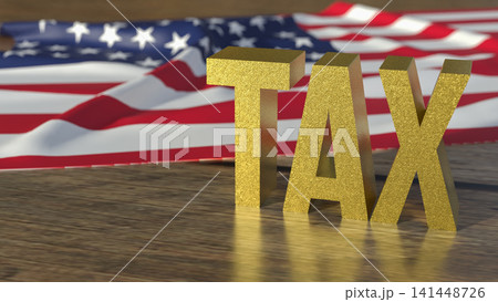 United States Tax Concept with American Flag Background 3d render. United States Tax Concept with American Flag Background 3d render. 141448726