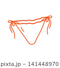 Terracotta Bikini Bottom in Mediterranean Hand Drawn Style Sticker Icon logo Minimalist Flat design. Isolated Vector illustration Swimwear branding, stickers, label, summer cards or beach promotions,  141448970