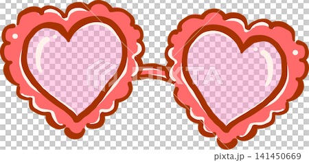 Retro Red Heart Shaped Sunglasses Hand Drawn Whimsical Illustration 141450669