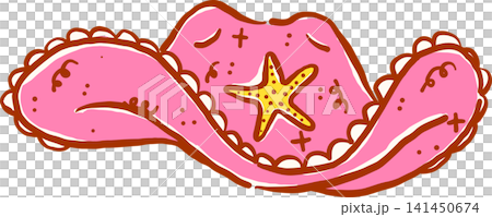 Retro Summer Pink Cowboy Hat with Starfish Hand Drawn Whimsical Illustration Retro Summer Pink Cowboy Hat with Starfish Hand Drawn Whimsical Illustration 141450674