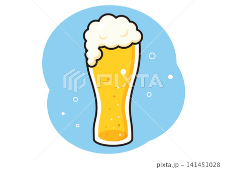 たっぷりの白い泡がのった冷たい生ビールのイラストベクター素材 たっぷりの白い泡がのった冷たい生ビールのイラストベクター素材 141451028