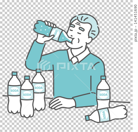 ペットボトル症候群(清涼飲料水ケトーシス)で炭酸飲料を大量に飲むシニア男性 ペットボトル症候群(清涼飲料水ケトーシス)で炭酸飲料を大量に飲むシニア男性 141451690