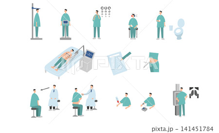 フラットなイメージの健康診断イラストセット フラットなイメージの健康診断イラストセット 141451784