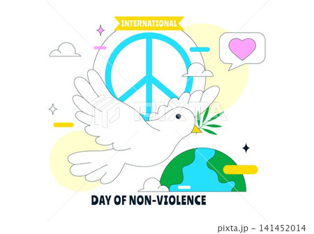 International Day of Non Violence Illustration Featuring Peace Awareness, Dove, Global Unity, Human Rights, Conflict Resolution, and Social Solidarity 141452014