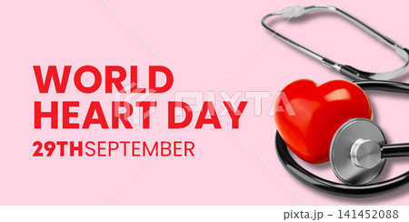 World Heart day. Heart symbol alongside stethoscope emphasizes importance of heart health World Heart day. Heart symbol alongside stethoscope emphasizes importance of heart health 141452088