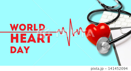 World Heart day. Heart health awareness campaign displayed with creative graphics World Heart day. Heart health awareness campaign displayed with creative graphics 141452094