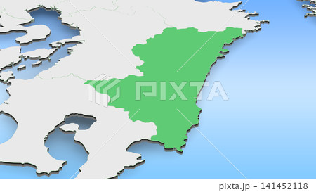宮崎県の3D地図イラスト 九州地方 日本地図 エリアマップ 地域素材 141452118