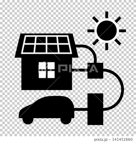Vector illustration illustrating how an electric vehicle (EV) and a house with solar panels are connected via V2H (Vehicle-to-Home) technology. Vector illustration illustrating how an electric vehicle (EV) and a house with solar panels are connected via V2H (Vehicle-to-Home) technology. 141452660
