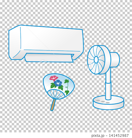 熱中症対策アイテム　クーラーと扇風機　イラスト 141452987
