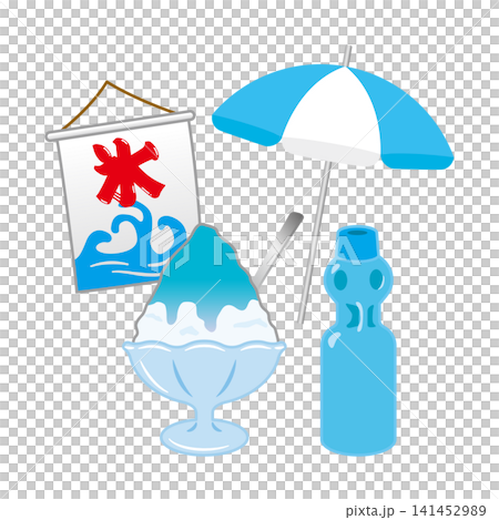 Shaved ice, ramune soda, and a parasol (illustration) Shaved ice, ramune soda, and a parasol (illustration) 141452989