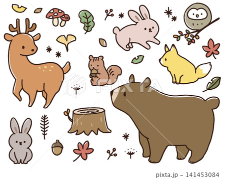 秋の動物手書きイラスト 秋の動物手書きイラスト 141453084