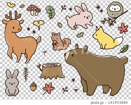 秋の動物手書きイラスト 秋の動物手書きイラスト 141453084