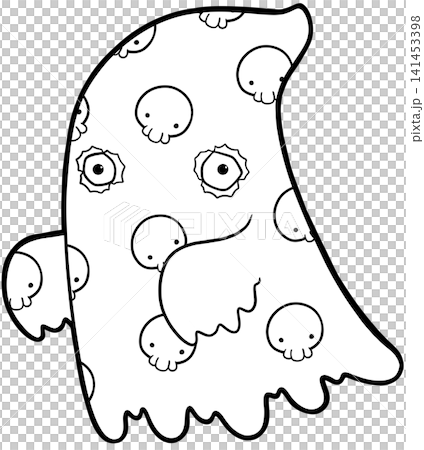 Spooky ghost with skull pattern pattern coloring page, cute halloween outline graphic 141453398