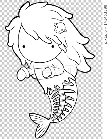 Cute zombie mermaid coloring page for kids, halloween outline illustration Cute zombie mermaid coloring page for kids, halloween outline illustration 141453399