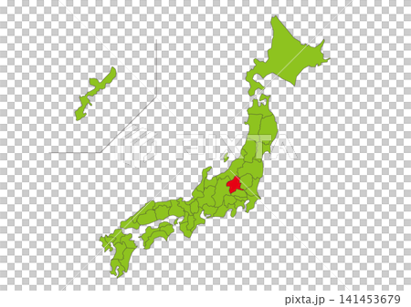 群馬県を赤色で強調した緑色日本地図イラスト素材 群馬県を赤色で強調した緑色日本地図イラスト素材 141453679