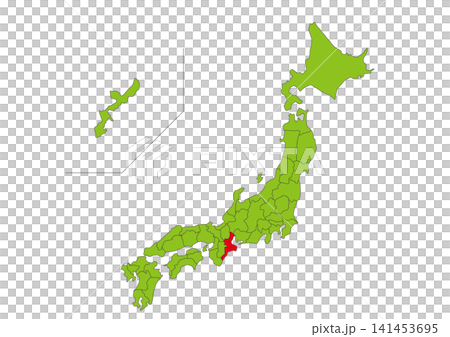 Green map illustration of Japan with Mie Prefecture highlighted in red. Green map illustration of Japan with Mie Prefecture highlighted in red. 141453695
