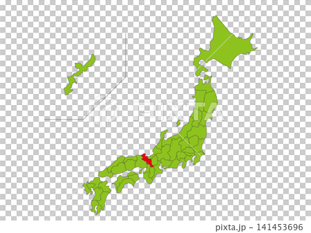 A green map illustration of Japan with Kyoto Prefecture highlighted in red. A green map illustration of Japan with Kyoto Prefecture highlighted in red. 141453696